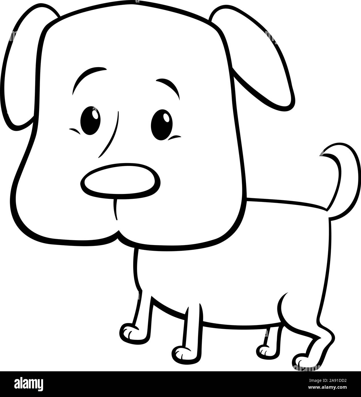 Bianco e Nero Cartoon illustrazione del grazioso cucciolo di cane fumetto personaggio animale libro da colorare pagina Illustrazione Vettoriale