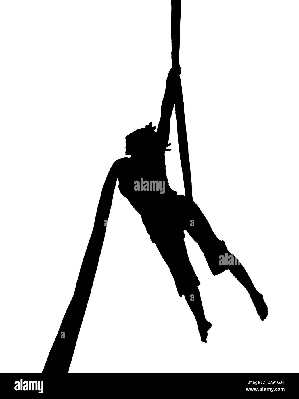 Grafico isolato silhouette donna fare acrobatico in tessuto Foto Stock