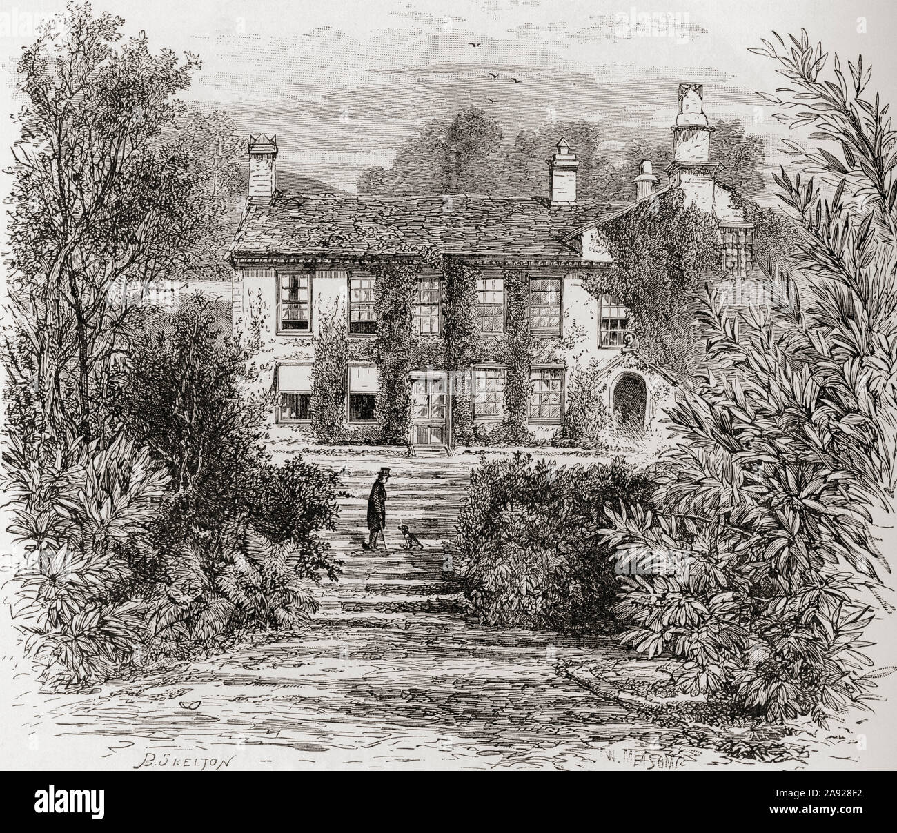 Rydal Mount, Rydal, vicino a Ambleside, Lake District, Inghilterra, visto qui nel XIX secolo. Essa è stata la casa del poeta William Wordsworth dal 1813 al 1850. In inglese da immagini, pubblicato 1890. Foto Stock