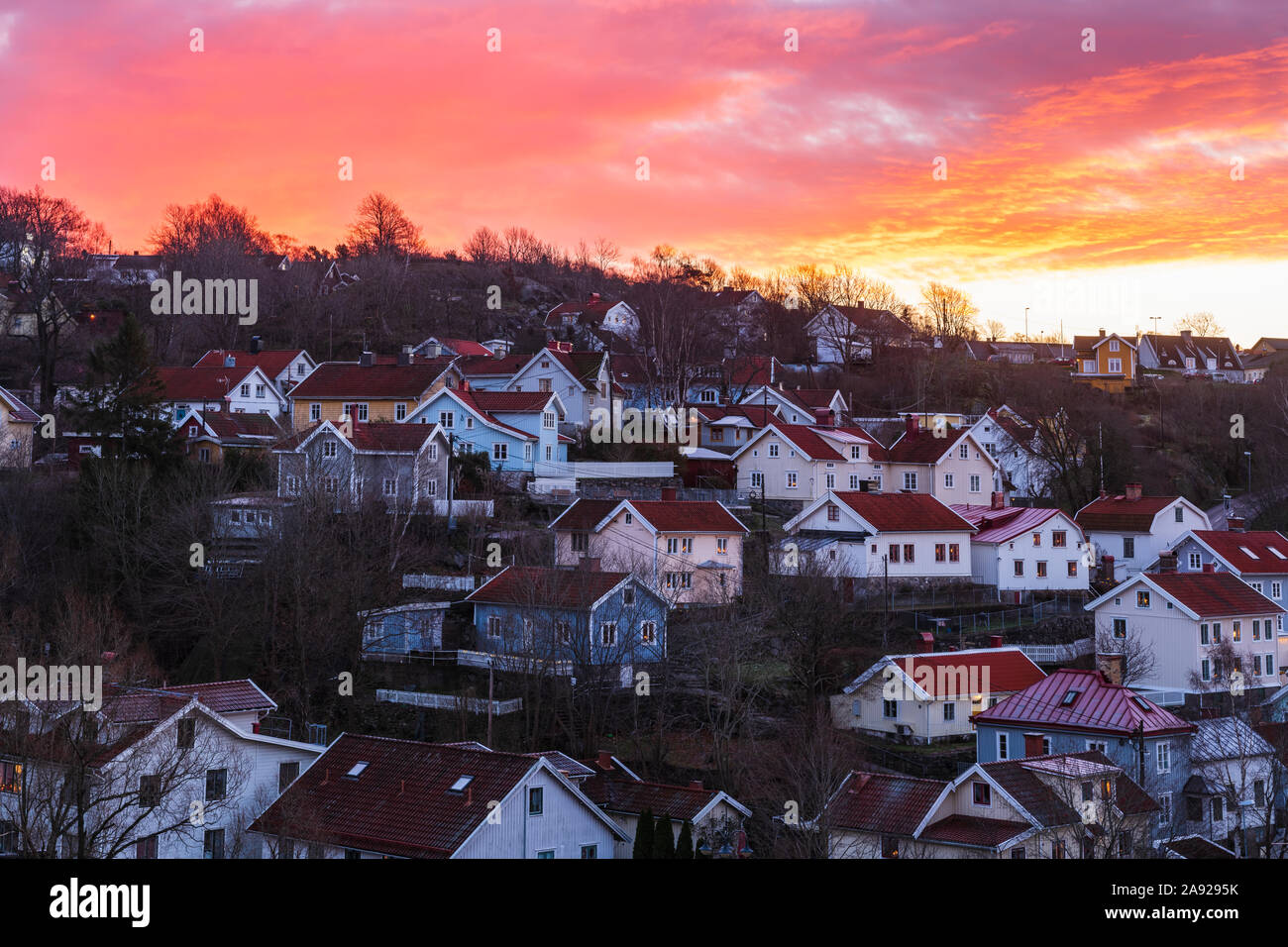 Case al tramonto Foto Stock