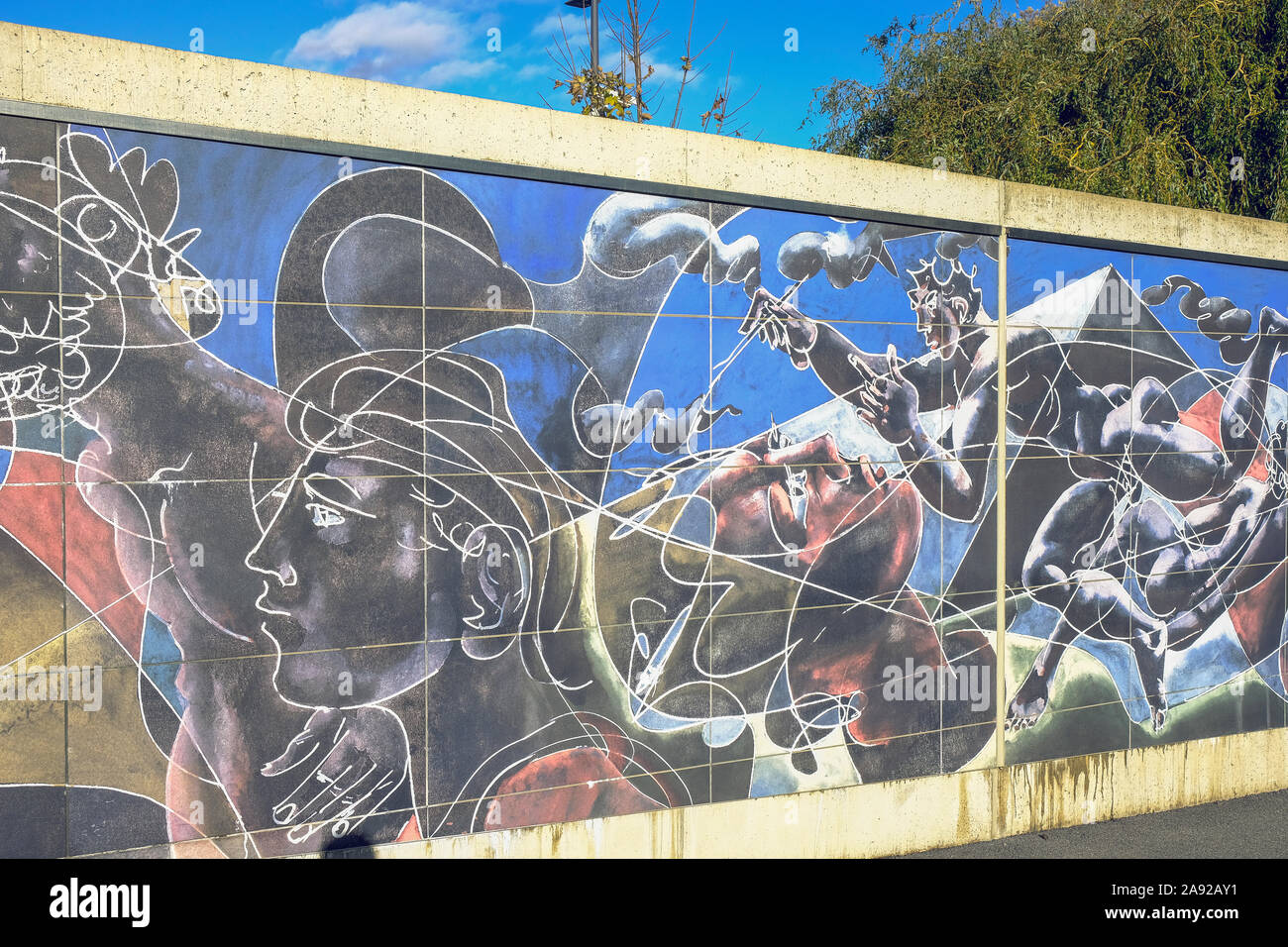 Il lato destro di Hans Erni di affresco sulla parete perimetrale del Palazzo delle Nazioni Unite a Ginevra, Svizzera Foto Stock