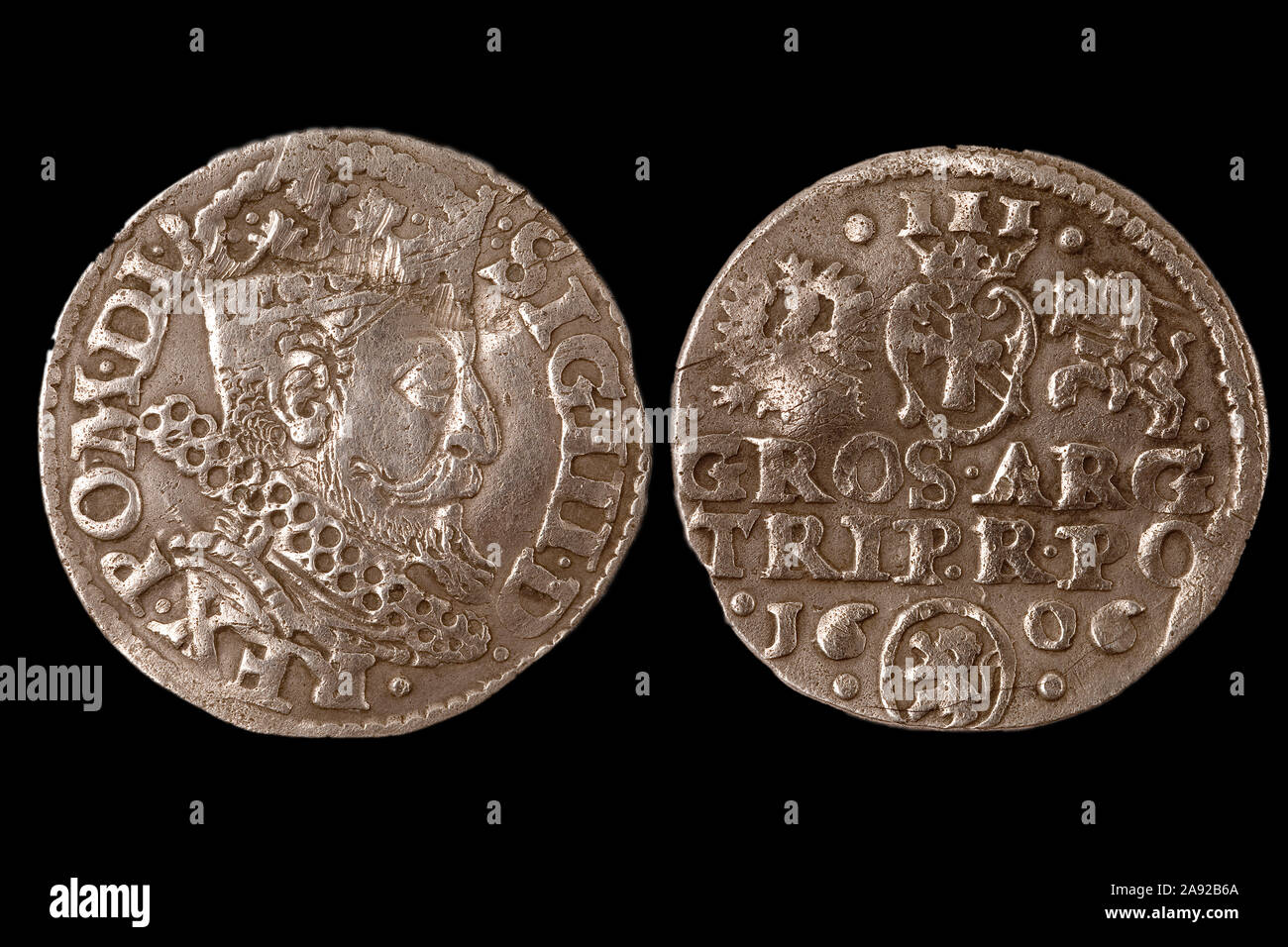 Schwedische Münze, 17. Jahrhundert, Foto Stock