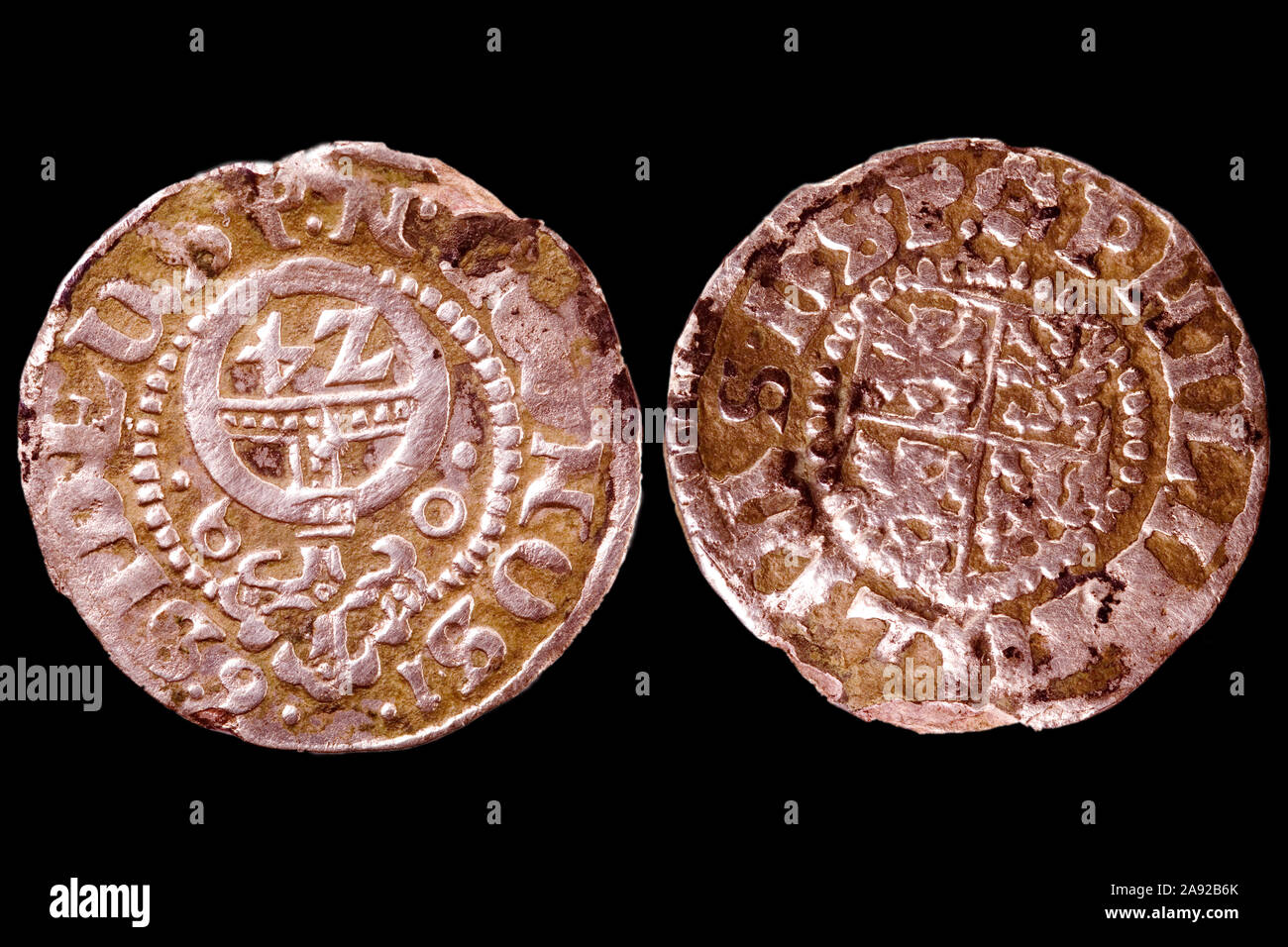 Spanische Muenze, 17. Jahrhundert, Philipp der III. Foto Stock