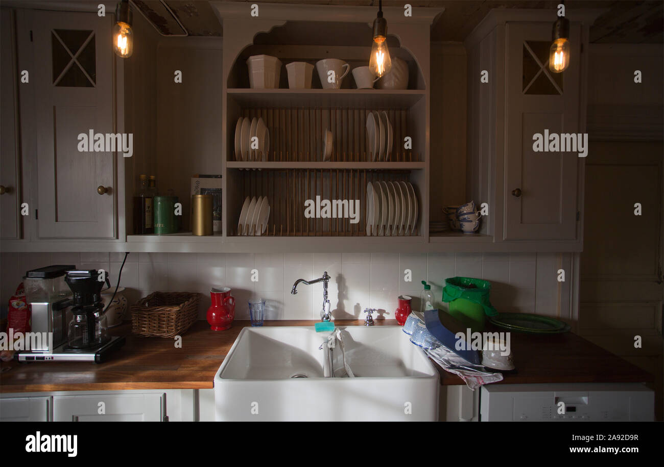 Cucina con dissipatore di Belfast Foto Stock
