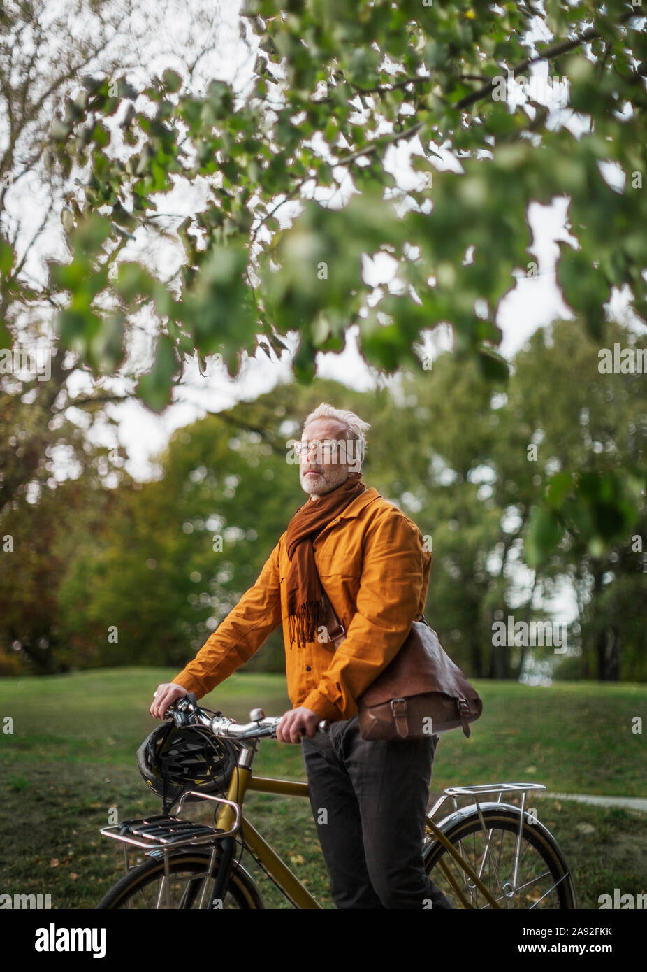 L'uomo con la bicicletta Foto Stock