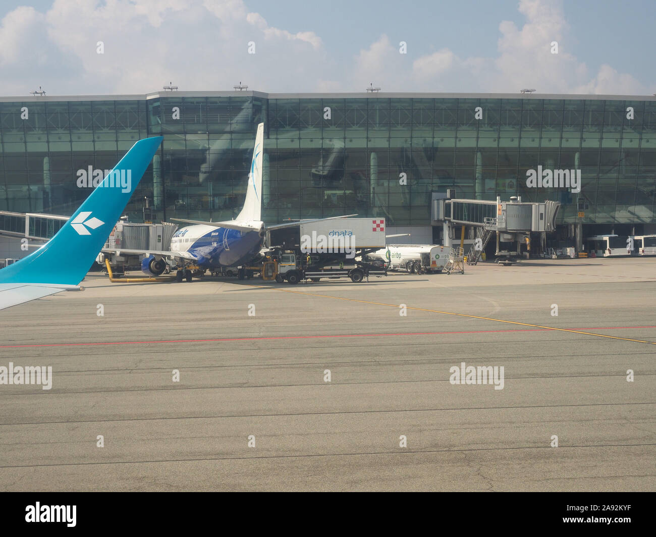 CASELLE, Italia - circa agosto 2019: Sandro Pertini di Torino aeroporto Foto Stock