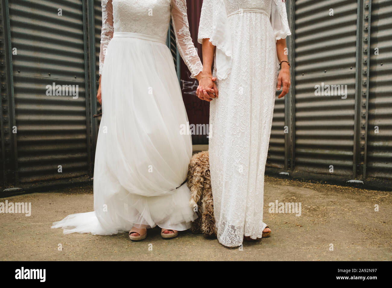 Brides tenendo le mani Foto Stock