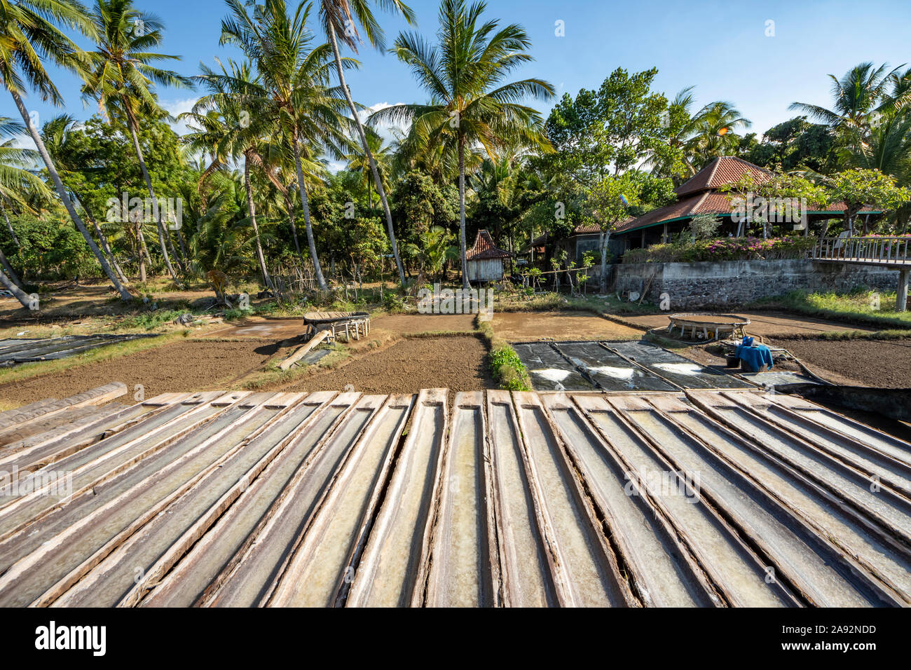 Sea Salt Farm; Les, Bali, Indonesia Foto Stock