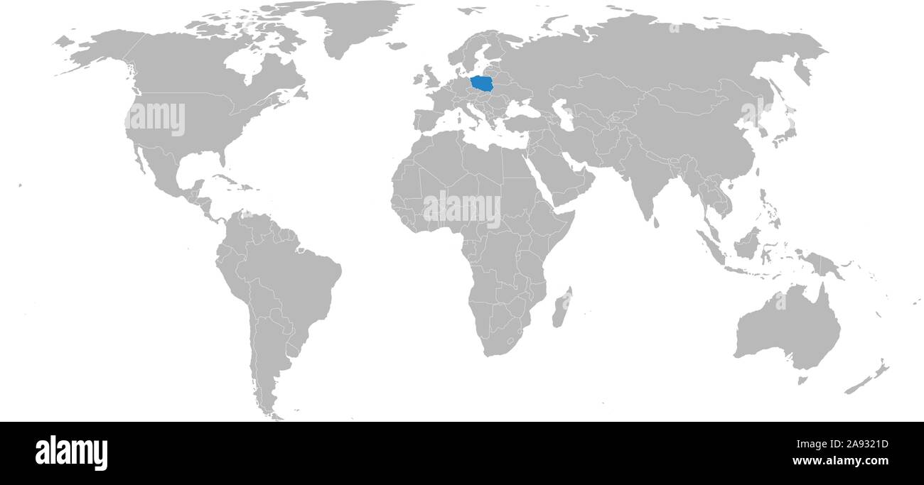 Paese europeo Polonia contrassegnati dal colore blu nella mappa del mondo illustrazione vettoriale. Illustrazione Vettoriale