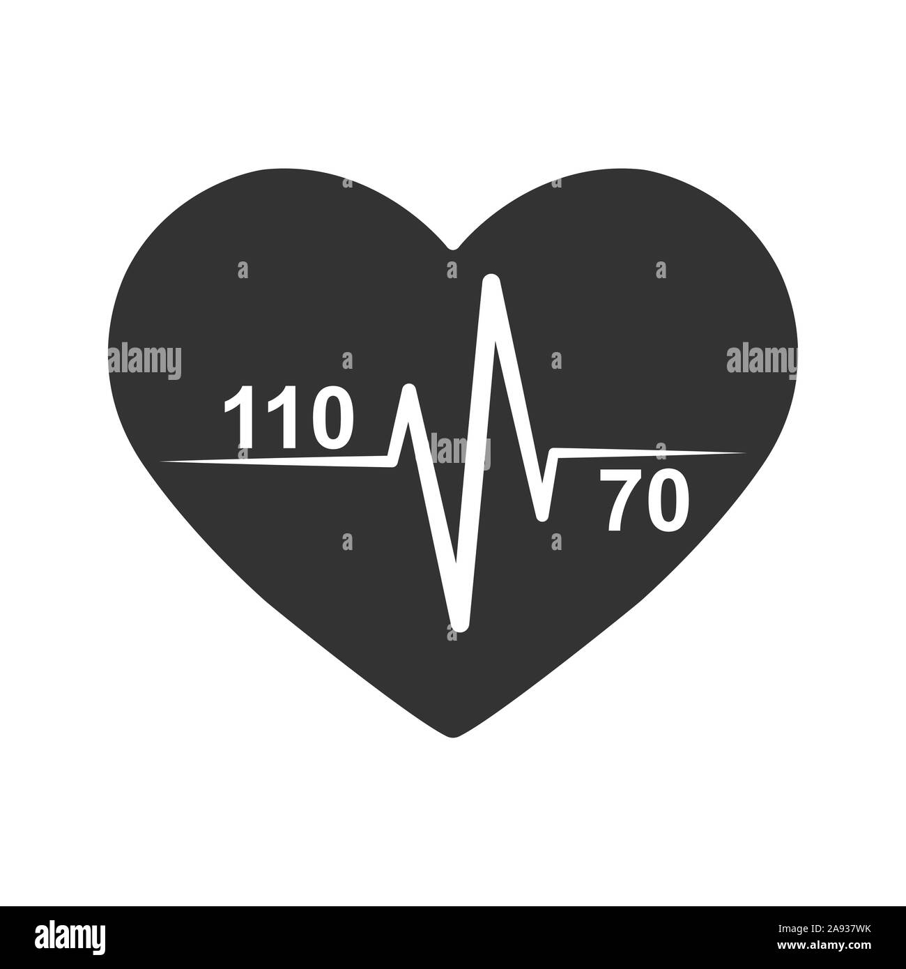 Icona del cuore normale e la pressione del sangue 110 da 70 sullo sfondo della silhouette del cuore. Medico-badge a tema o del logo Illustrazione Vettoriale