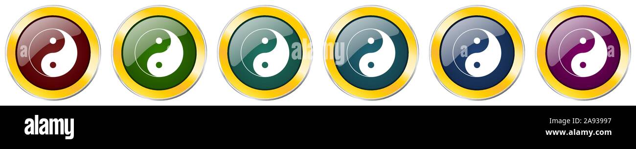 Ying yang glossy icon set, argento dorato metallico illustrazioni vettoriali in 6 opzioni per la progettazione web e applicazioni per dispositivi mobili Illustrazione Vettoriale