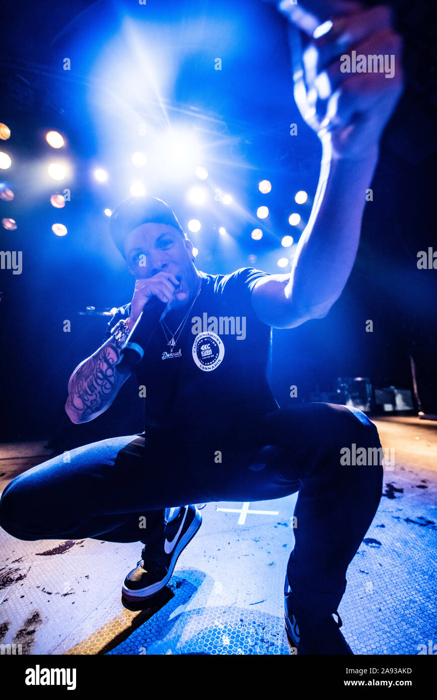 Copenhagen, Danimarca. 07th, novembre 2019. Il rapper americano e paroliere Demrick esegue un concerto dal vivo a Pumpehuset in Copenhagen. (Photo credit: Gonzales foto - Joe Miller). Foto Stock