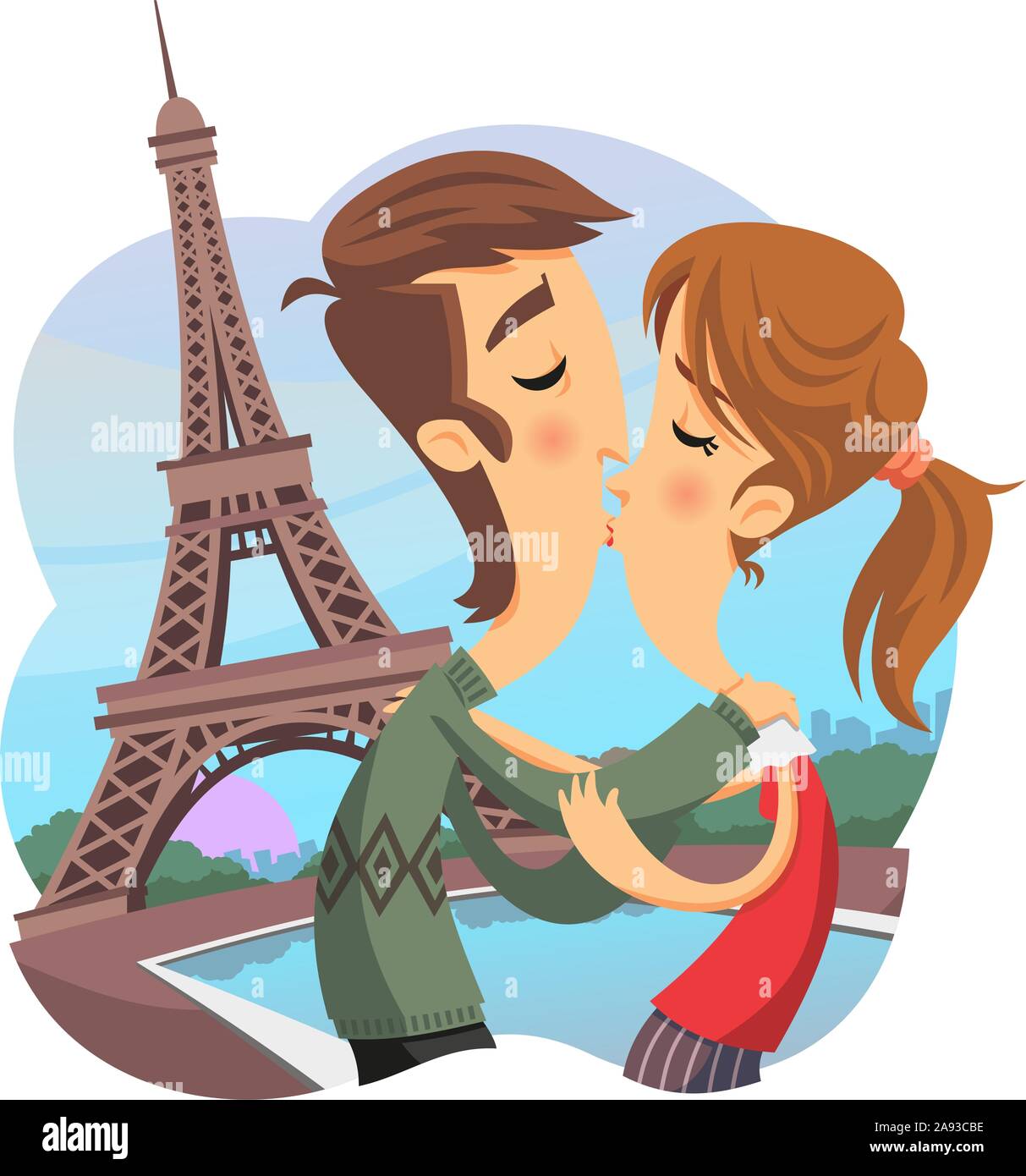 Giovane kissing a Parigi dalla Torre Eiffel Illustrazione Vettoriale