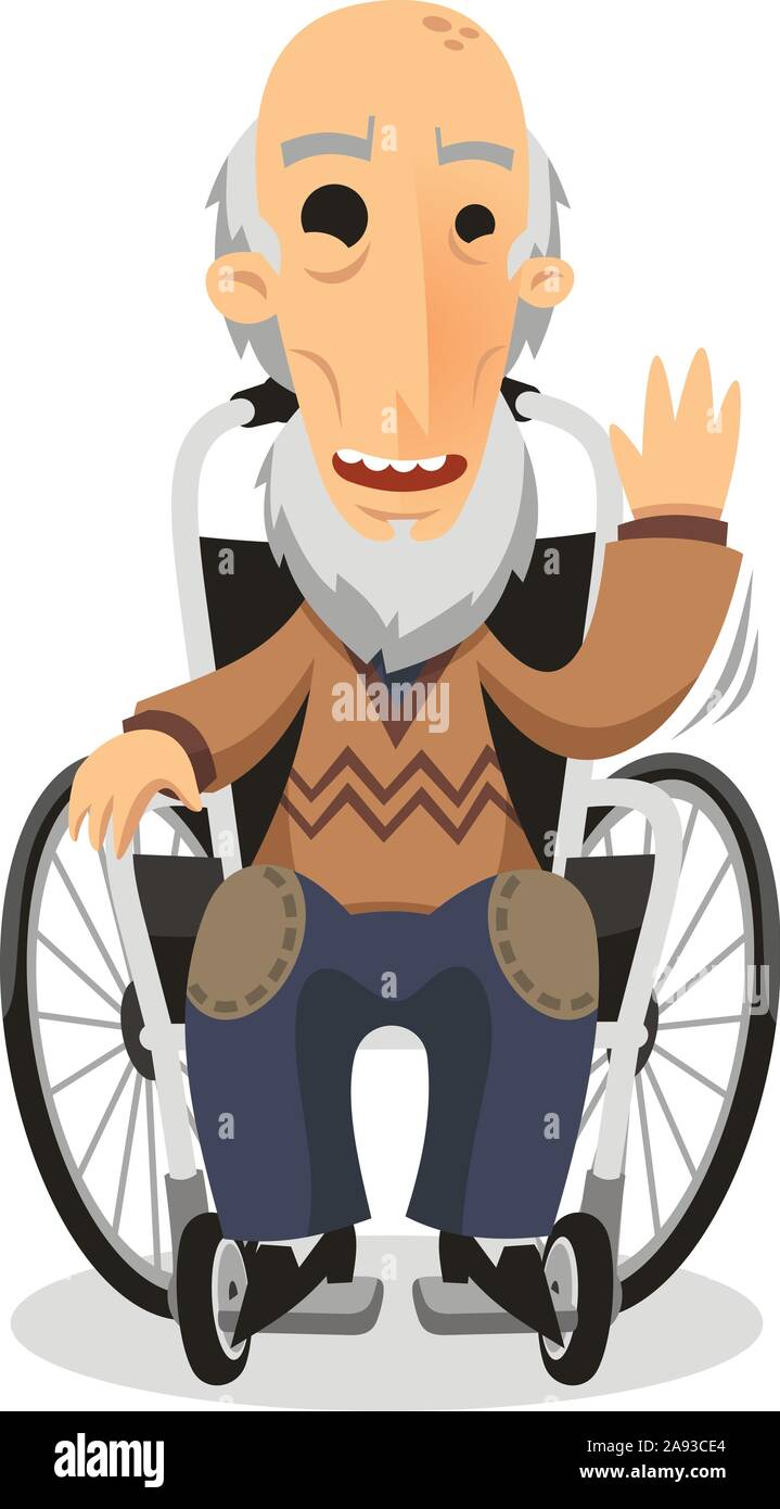 Il nonno sulla sedia a rotelle vettore illustrazione cartoon Illustrazione Vettoriale