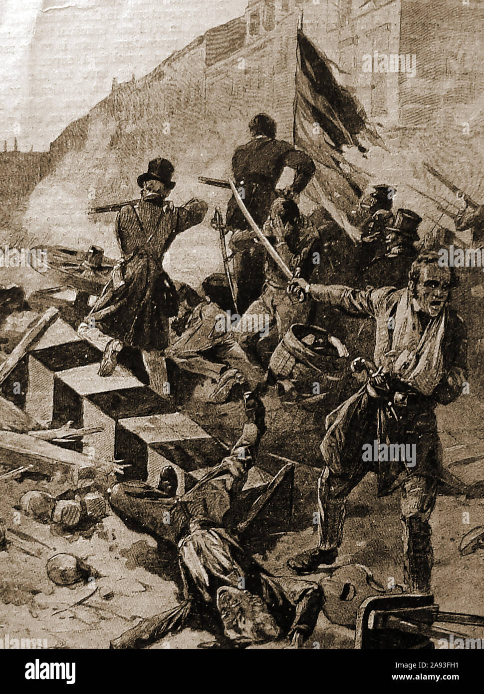 Rivoluzione tedesco (Deutsche rivoluzione 1848/1849) - combattimenti alla barricate a Berlino, Germania 18 Marzo 1848 Foto Stock