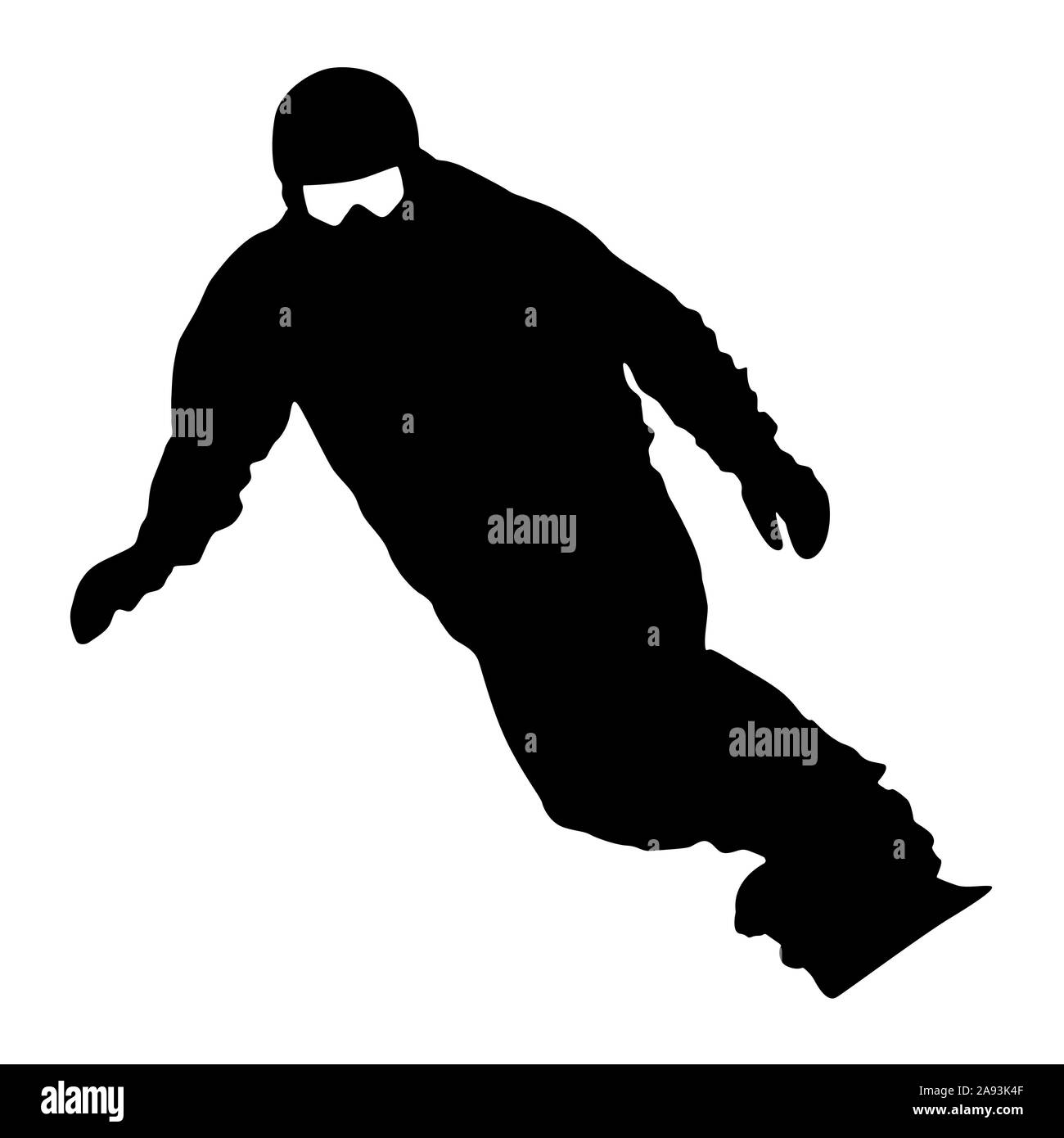 Silhouette nera snowboarder su sfondo bianco illustrazione. Foto Stock