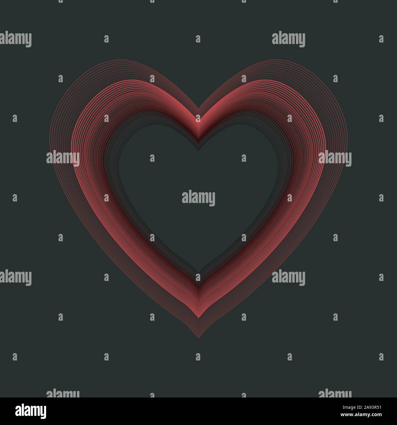 Abstract ondulata cuore rosso su sfondo nero. Illustrazione Vettoriale