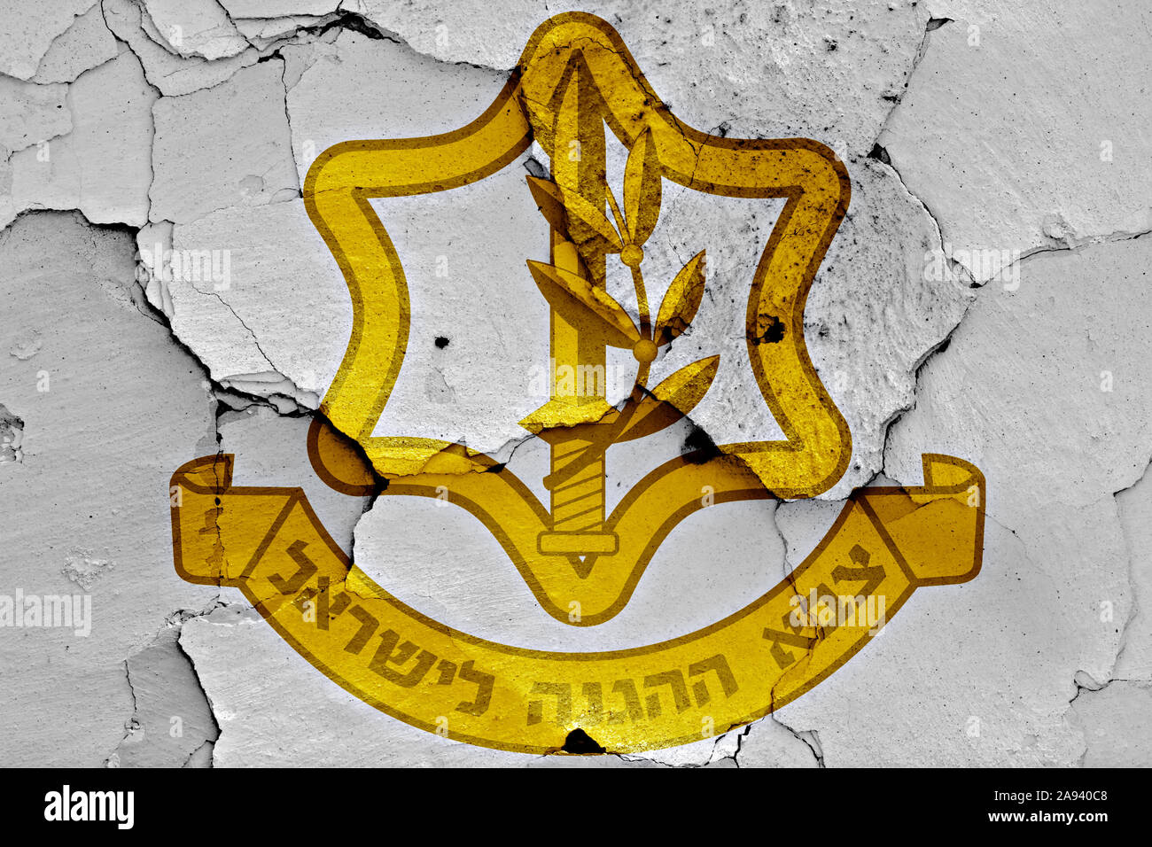 Bandiera delle Forze di Difesa Israeliane dipinta sulla parete incrinato Foto Stock