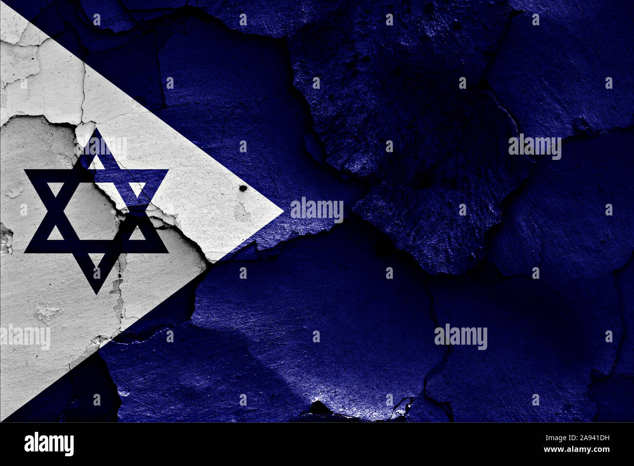 Bandiera della marina israeliana dipinta sulla parete incrinato Foto Stock