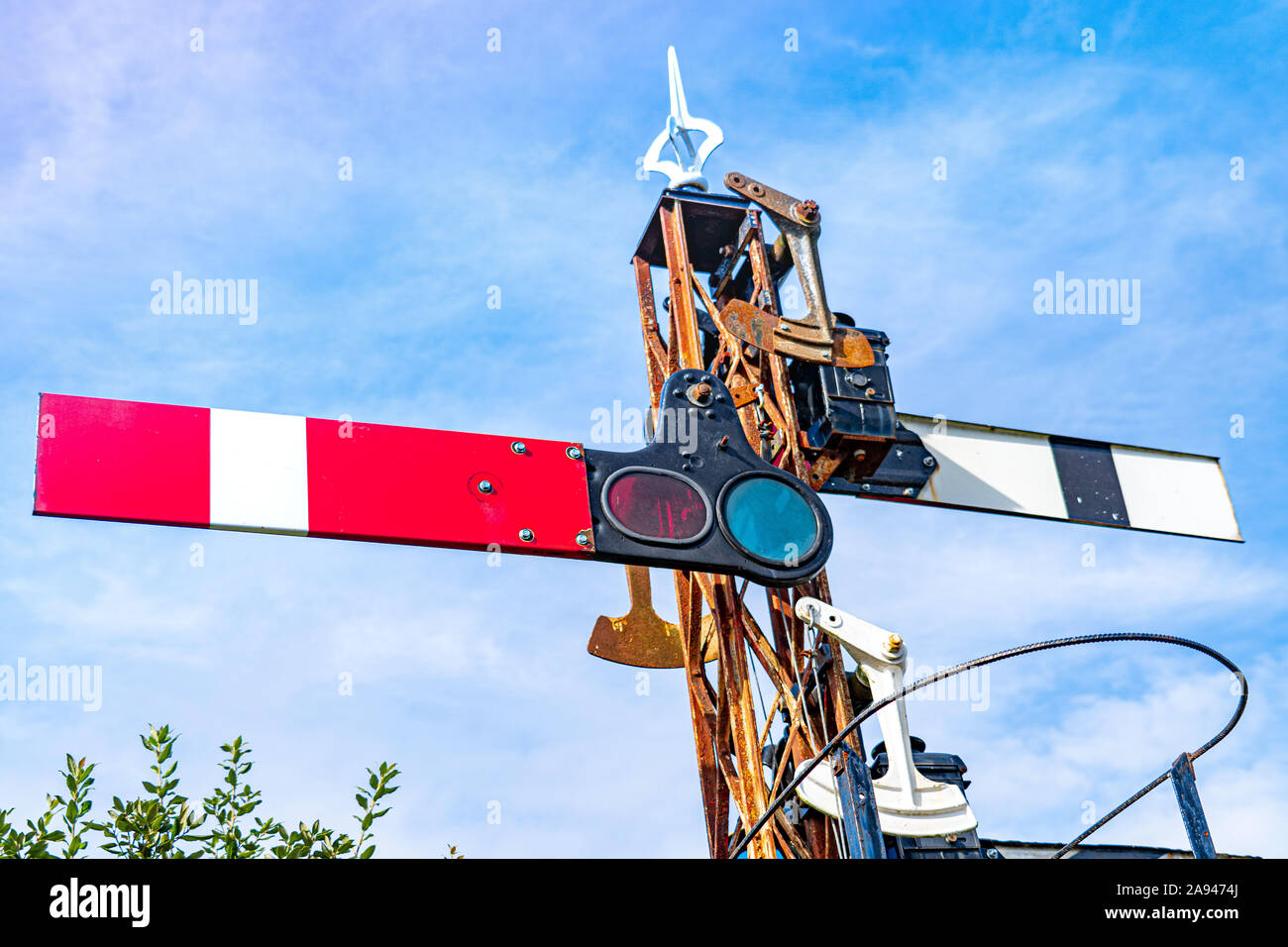 In vecchio stile binario ferroviario Stop Vai segnali sulla valle Tamar linea di diramazione Foto Stock