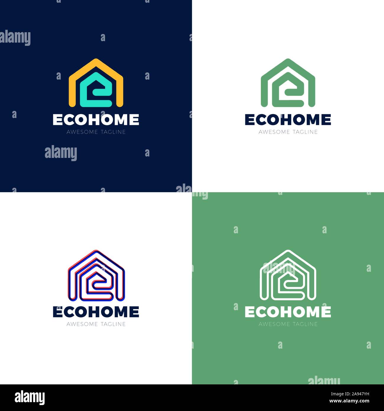 Vettore minimalista logo della casa e la lettera E. Eco Casa concept Illustrazione Vettoriale