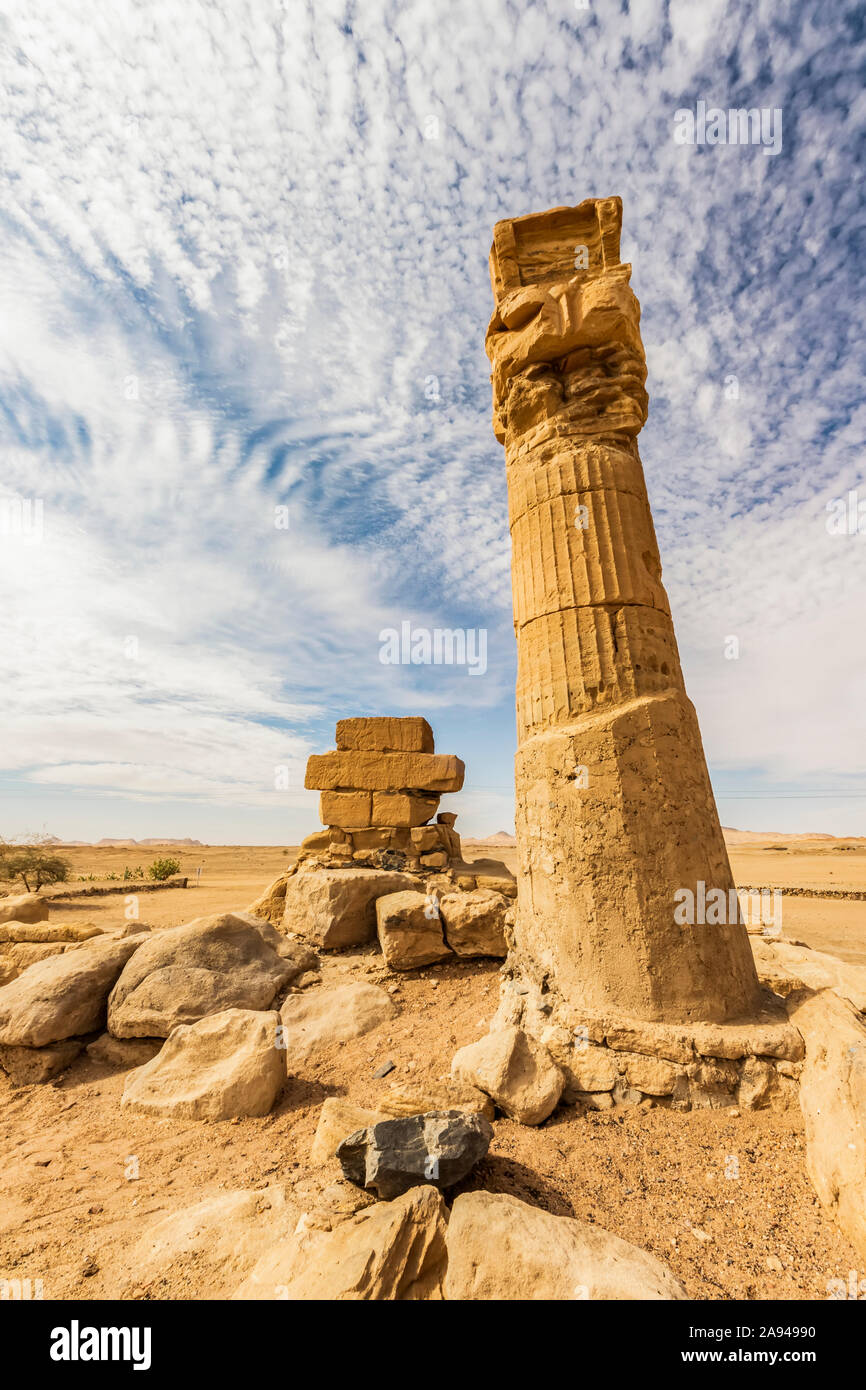 Tempio della Regina Tiye, costruito da Amenhotep III nel 14 ° secolo a.C.; Sedeinga, Stato del Nord, Sudan Foto Stock