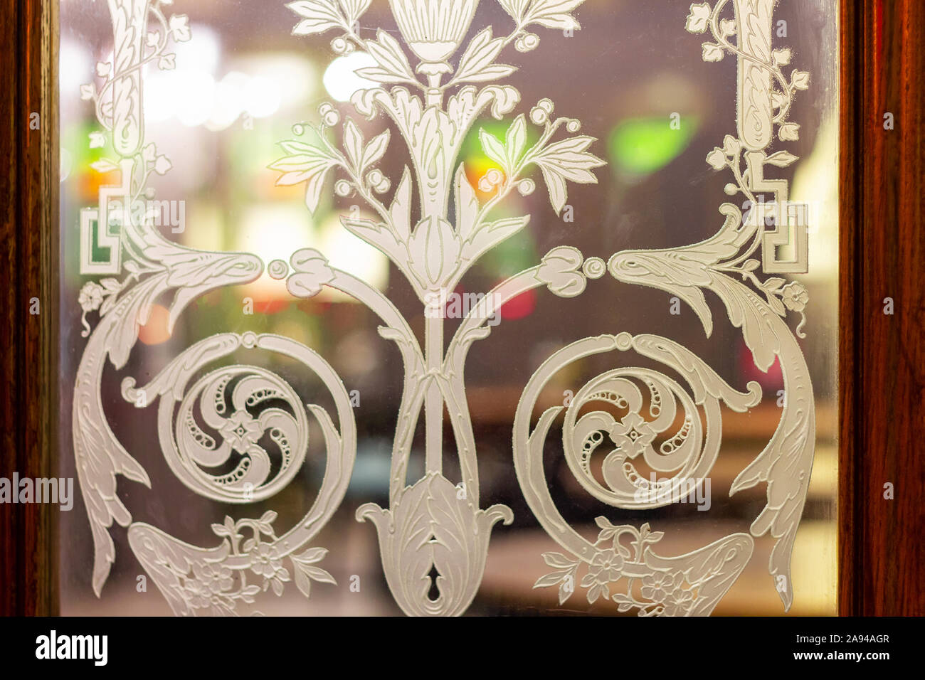 Incisione vetro istoriato. stile retrò. Architettura del modello Foto Stock