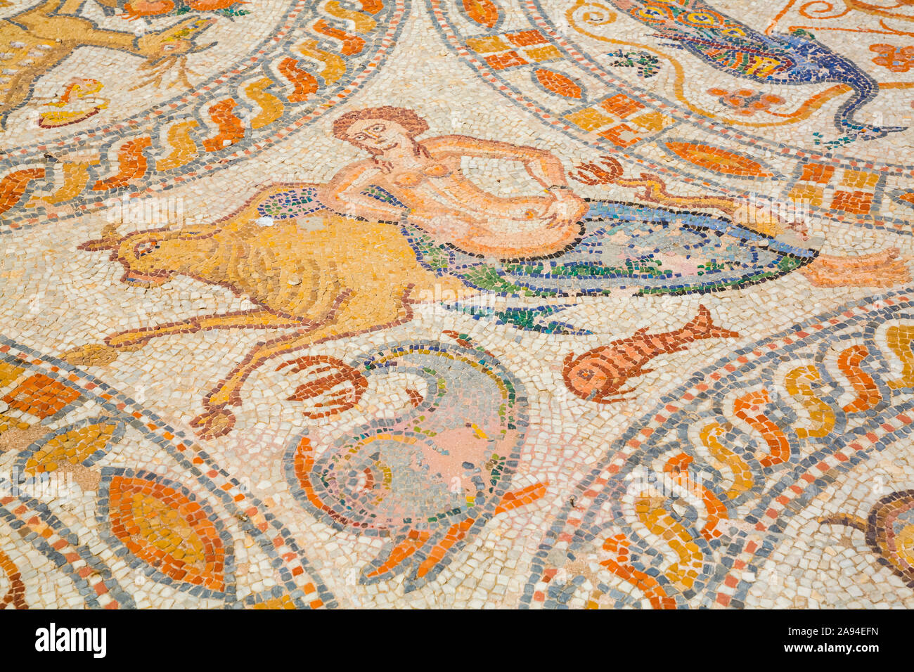 Mosaico, IV secolo a.C., Museo Archeologico di Naxos, Castello di Chora; Chora, Isola di Naxos, Cicladi, Grecia Foto Stock