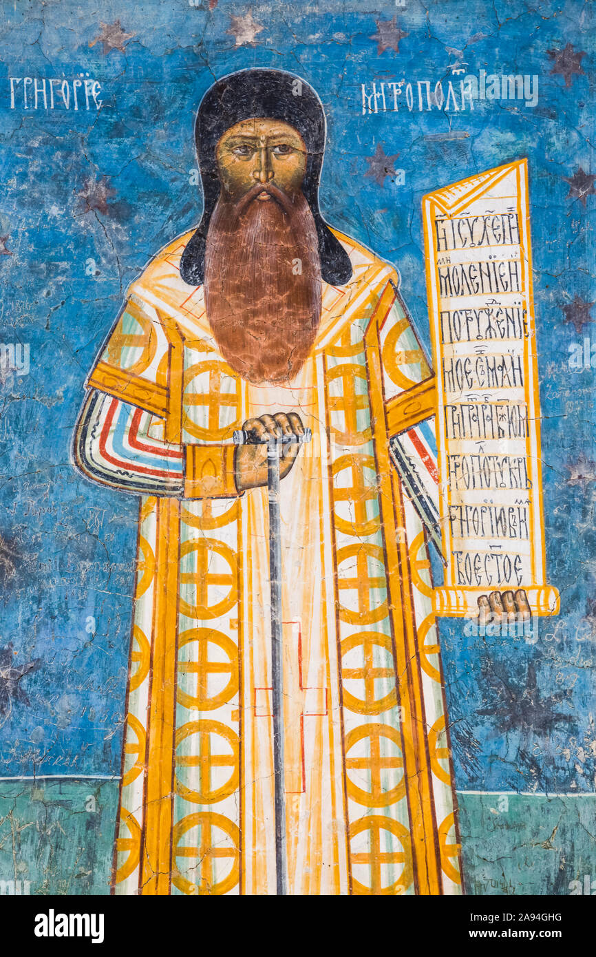 Affresco di Mitropoli, Monastero di Voronet, 1487; Gura Humorului, Contea di Suceava, Romania Foto Stock