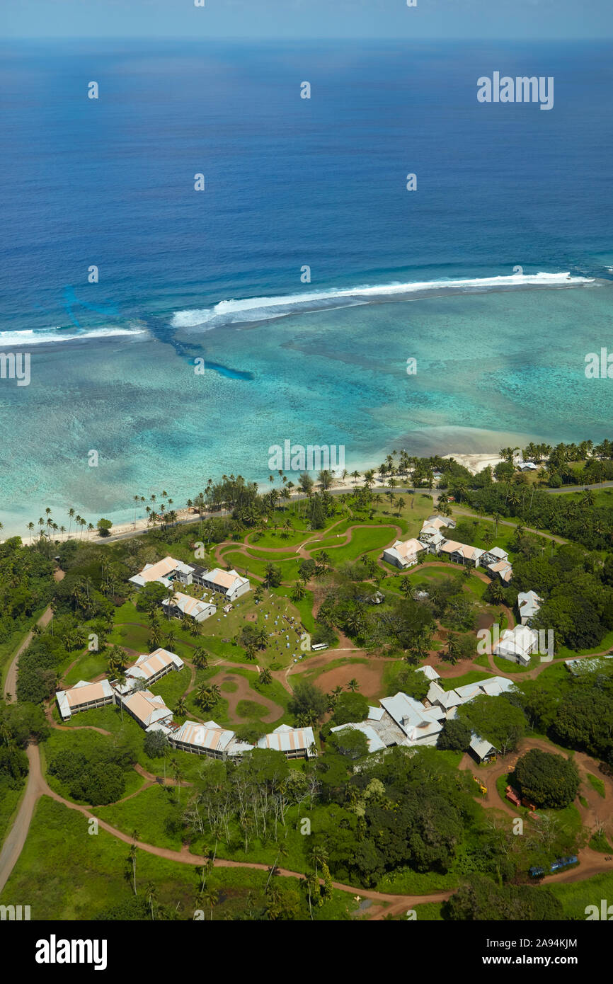 Abbandonato lo Sheraton Hotel, Rarotonga Isole Cook, South Pacific - aerial Foto Stock