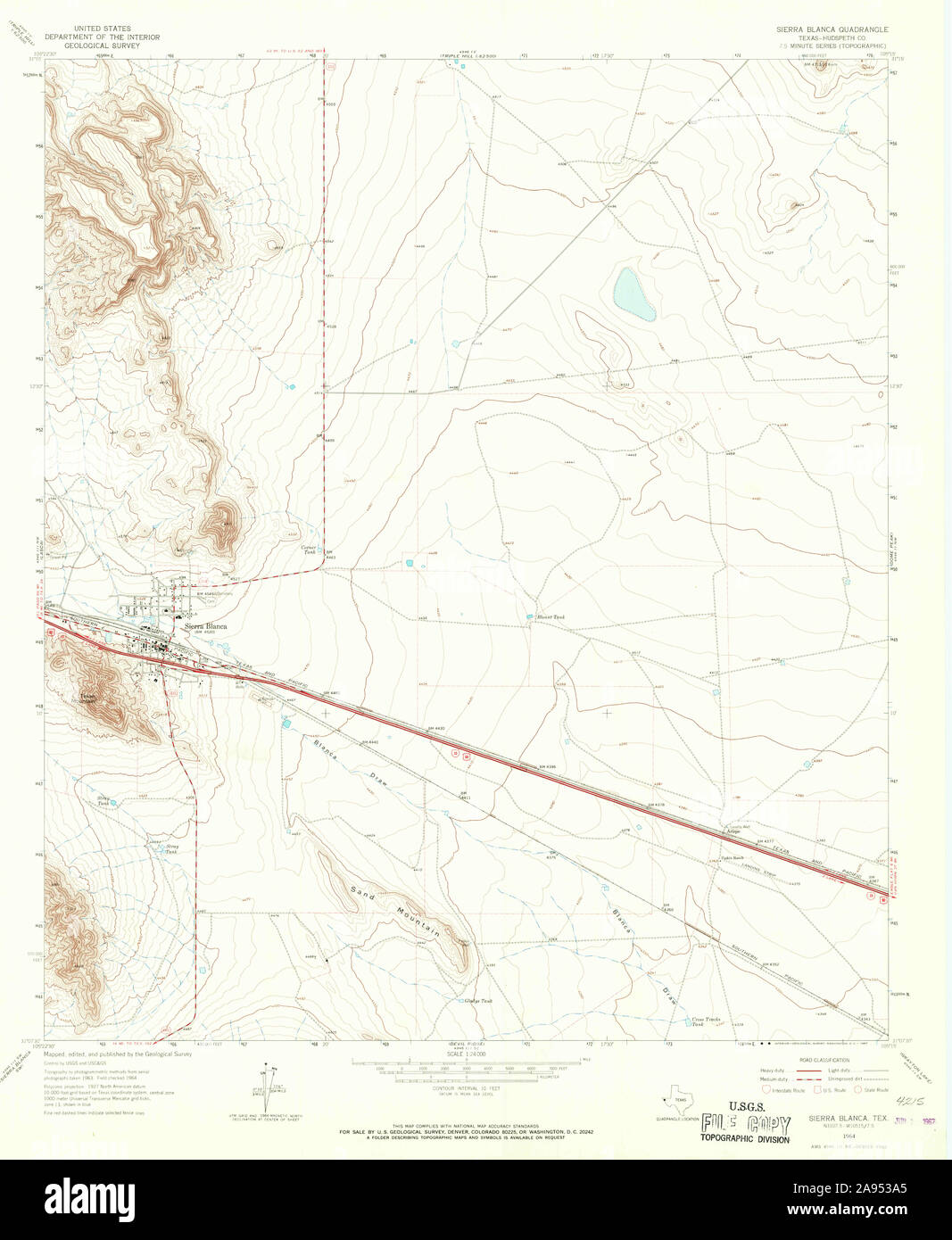 USGS TOPO Map Texas TX Sierra Blanca 121390 1964 24000 Restauro Foto Stock