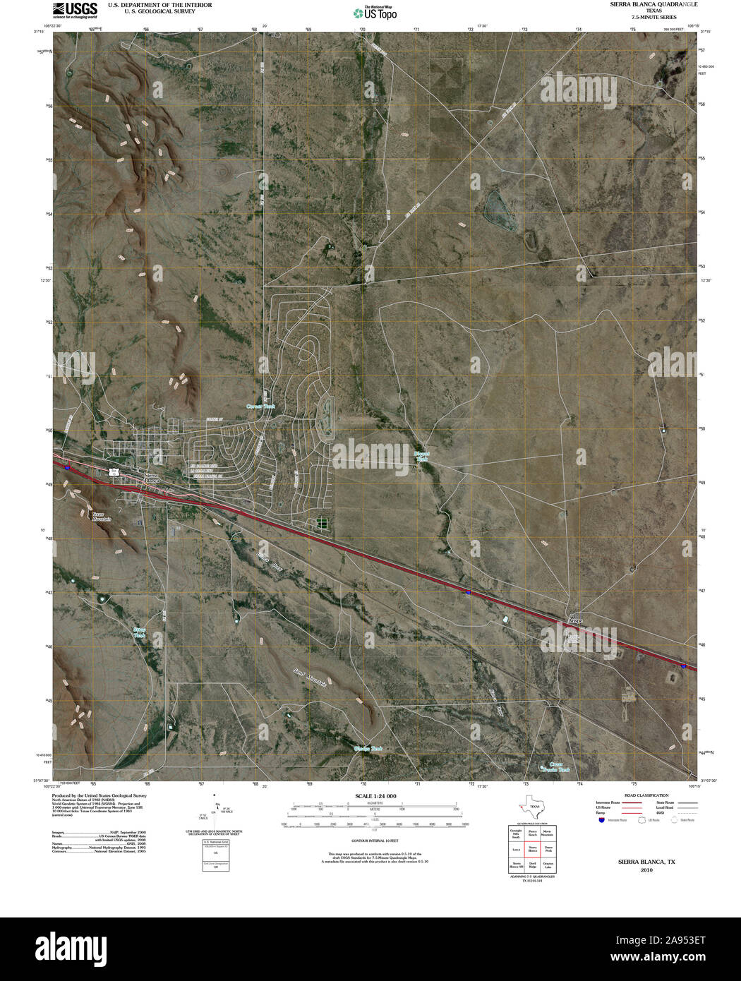 USGS TOPO Map Texas TX Sierra Blanca 20100326 TM il restauro Foto Stock