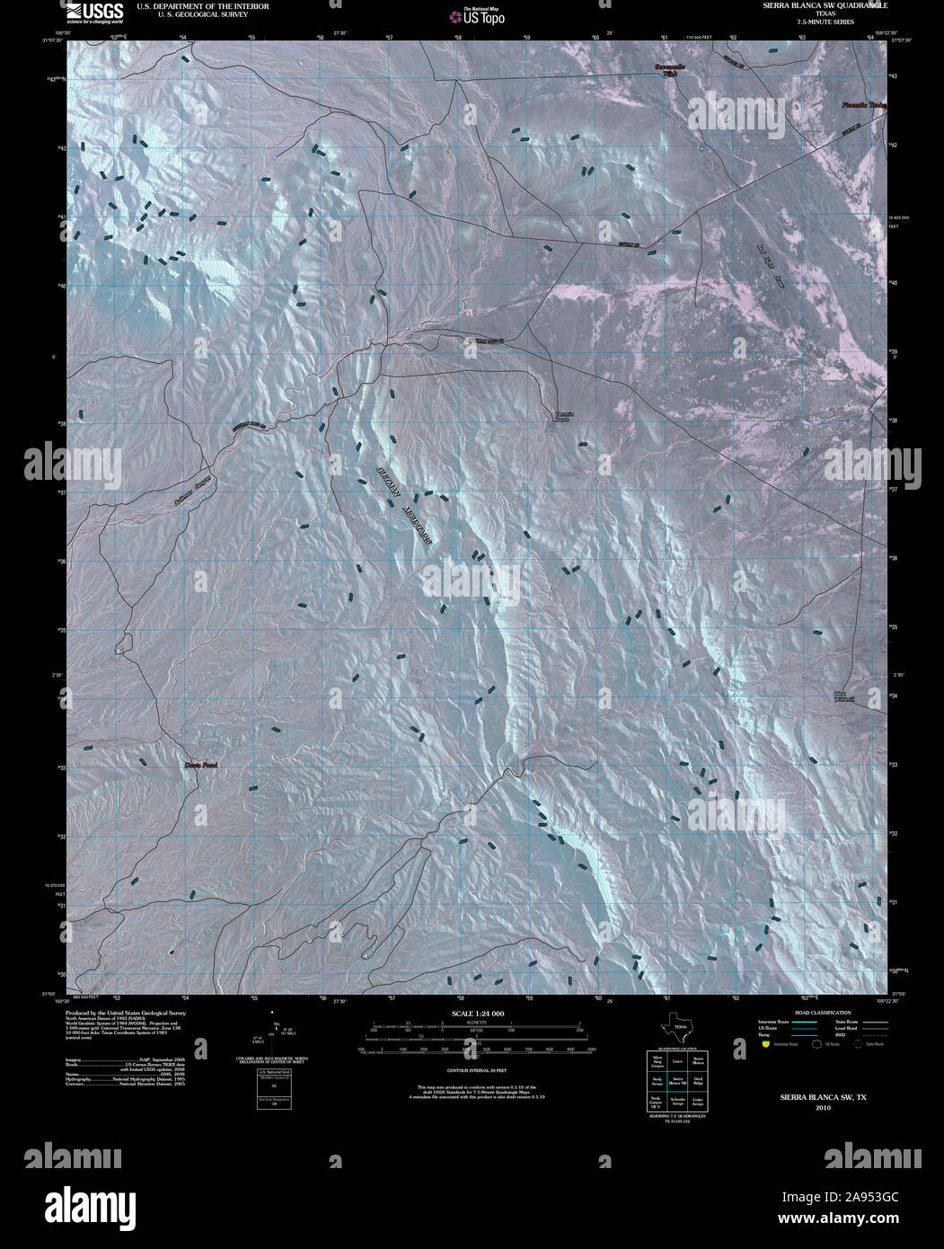 USGS TOPO Map Texas TX Sierra Blanca SW 20100326 TM restauro invertito Foto Stock