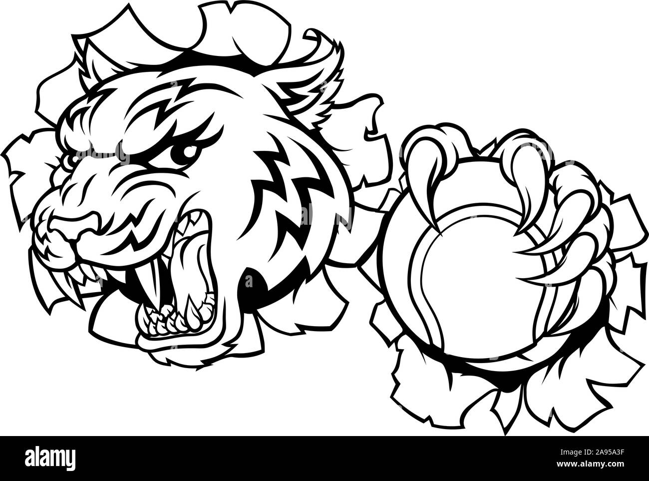 Tiger giocatore di Tennis Sport di animale mascotte Illustrazione Vettoriale Tiger giocatore di Tennis Sport di animale mascotte Illustrazione Vettoriale