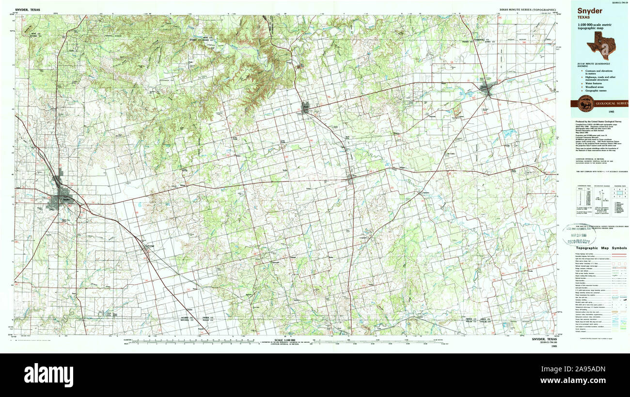 USGS TOPO Map Texas TX Snyder 124093 1985 100000 Il restauro Foto Stock