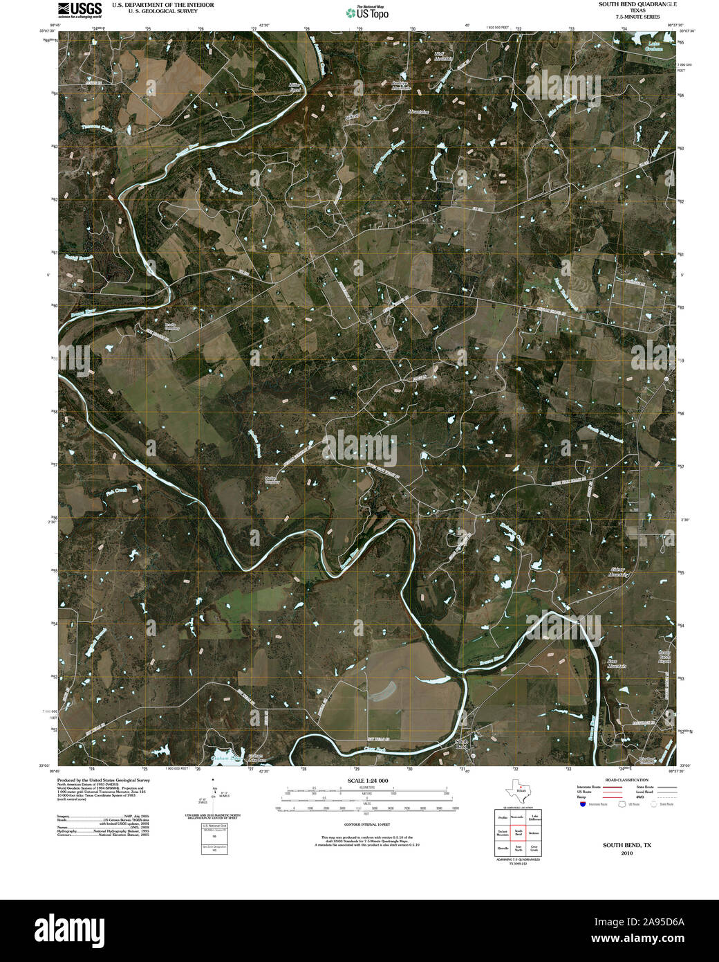 USGS TOPO Map Texas TX South Bend 20100505 TM il restauro Foto Stock