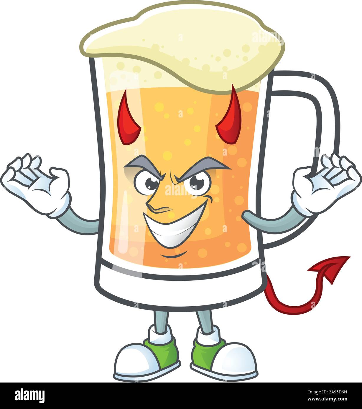 Boccale di birra di alcool in devil cartoon Illustrazione Vettoriale
