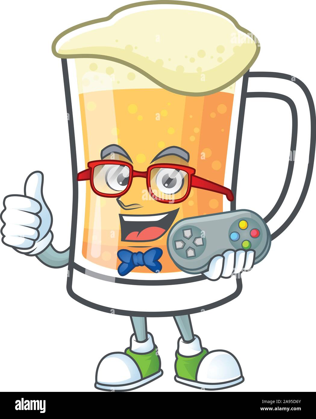 Boccale di birra di alcool in azienda gamer cartoon Illustrazione Vettoriale