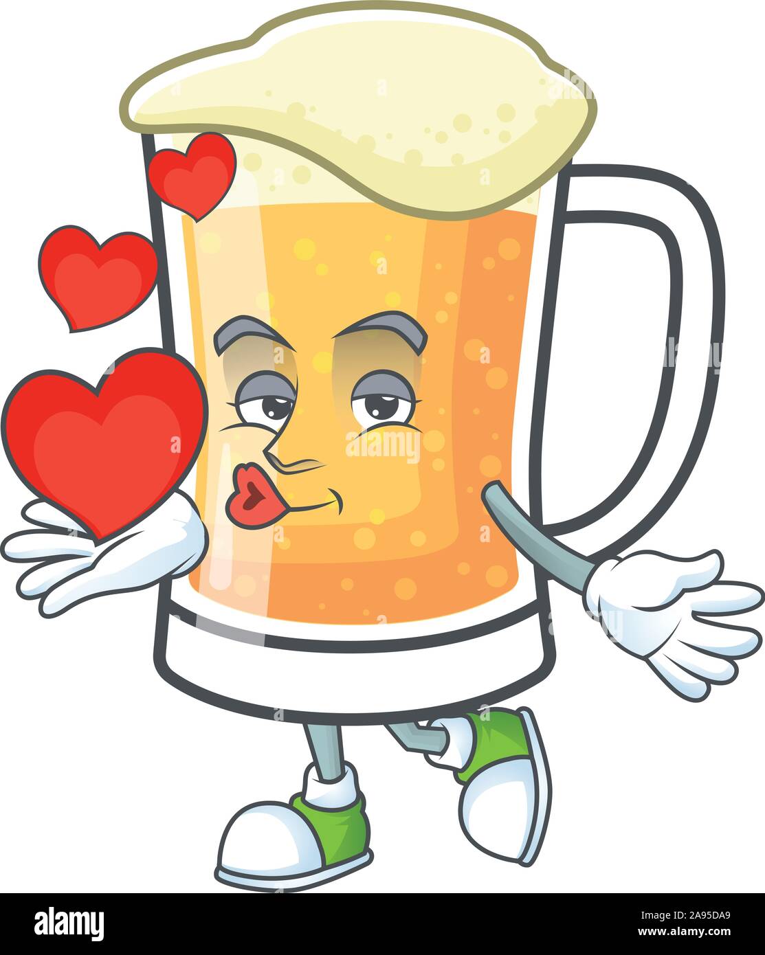 Boccale di birra di alcool nel cuore di contenimento cartoon Illustrazione Vettoriale