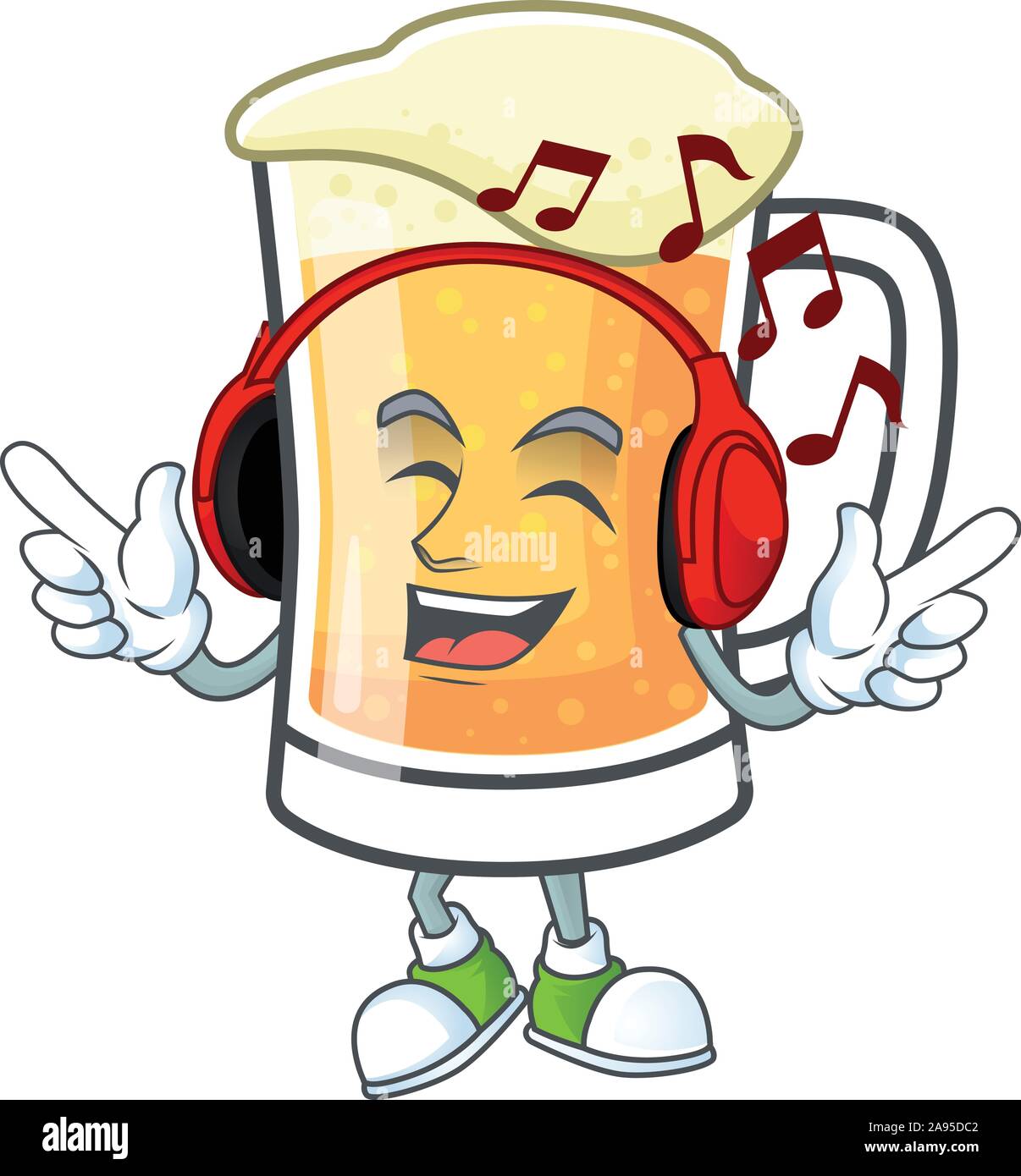Boccale di birra di alcool in ascolto di musica cartoon Illustrazione Vettoriale