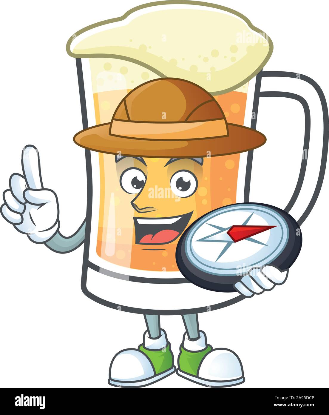 Boccale di birra di alcool nella bussola di contenimento cartoon Illustrazione Vettoriale