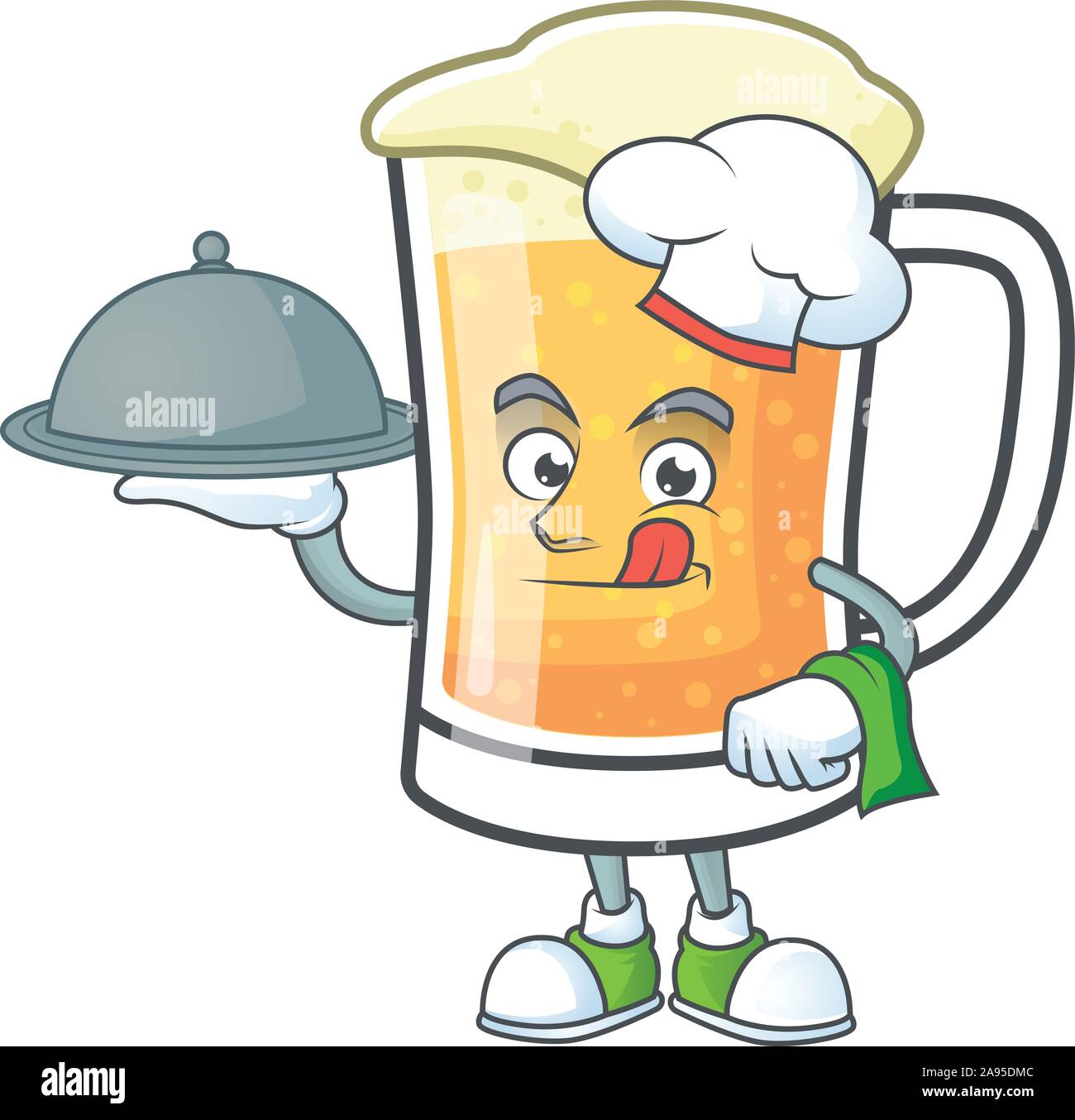 Boccale di birra di alcool in chef il contenimento di cibo cartoon Illustrazione Vettoriale