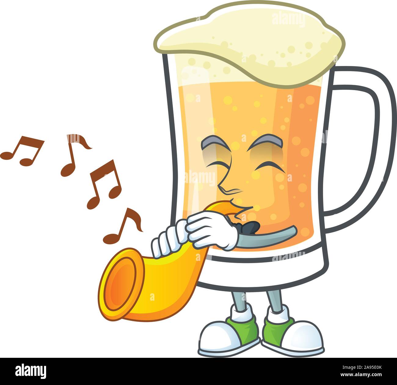 Boccale di birra in alcool con tromba cartoon Illustrazione Vettoriale