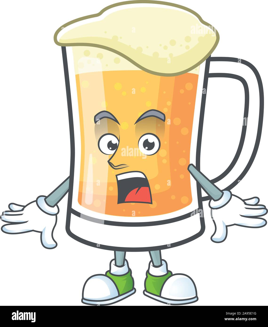 Boccale di birra di alcool in sorpreso cartoon Illustrazione Vettoriale
