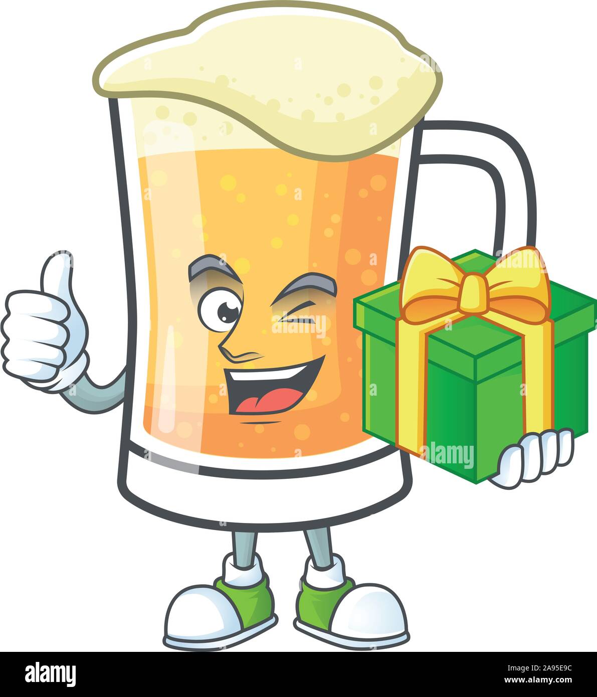 Boccale di birra di alcool in azienda dono cartoon Illustrazione Vettoriale