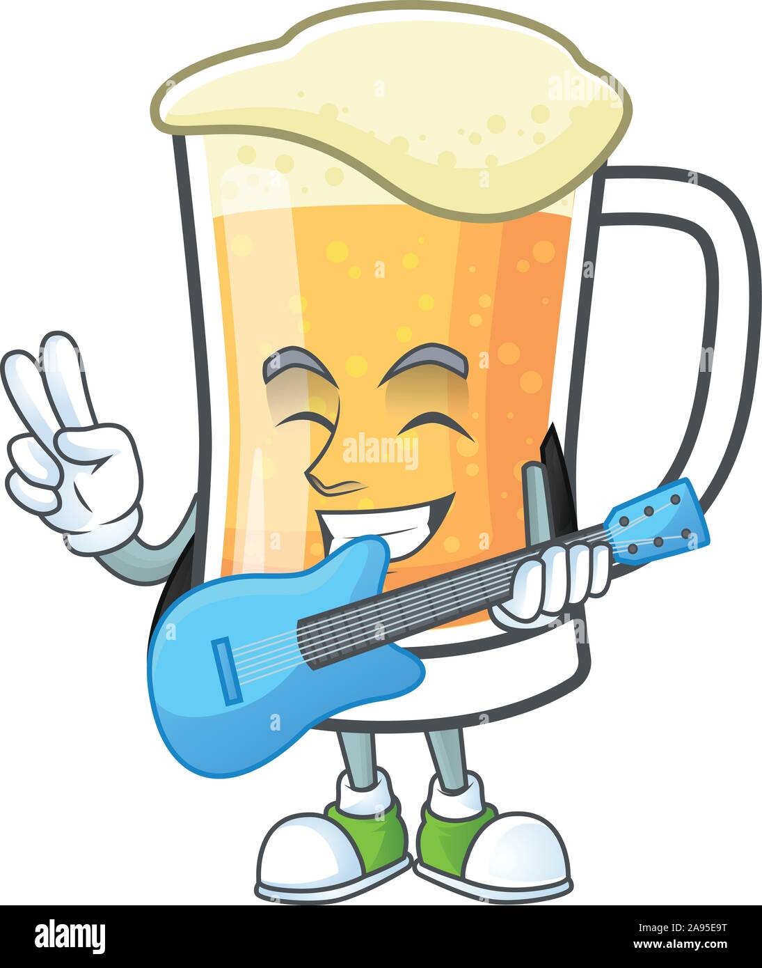 Boccale di birra in alcool con guitar cartoon Illustrazione Vettoriale