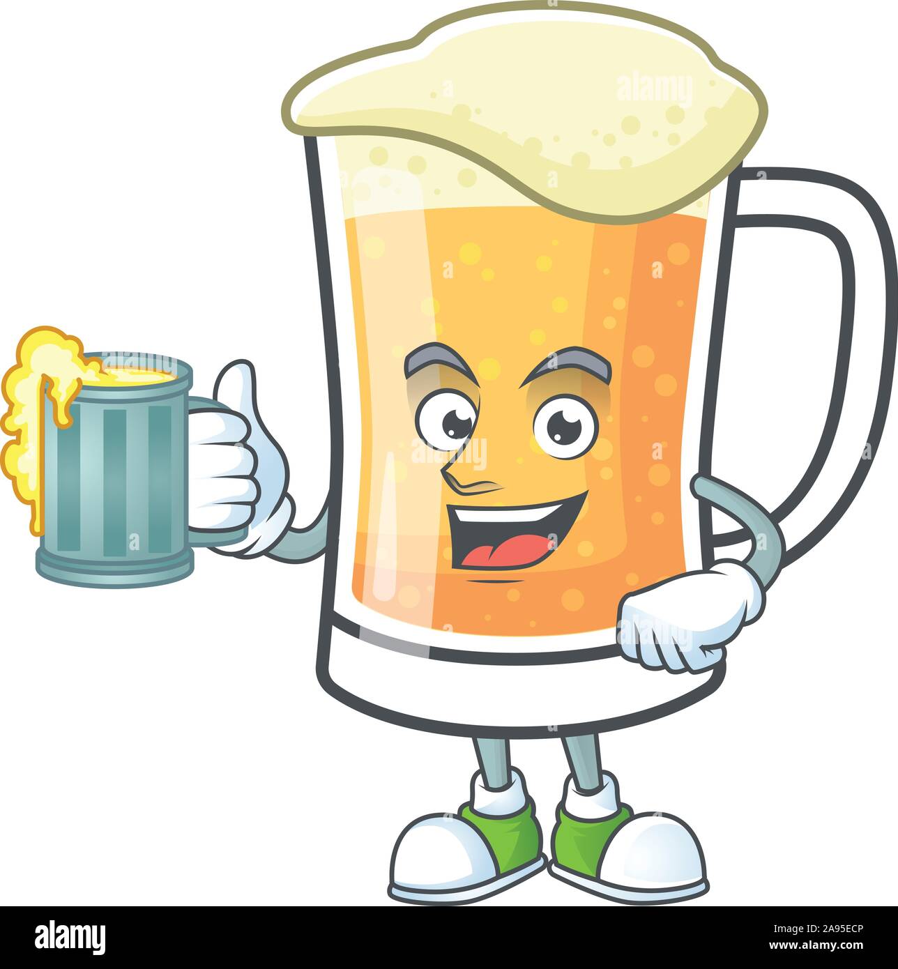Boccale di birra di alcool nel succo di contenimento cartoon Illustrazione Vettoriale