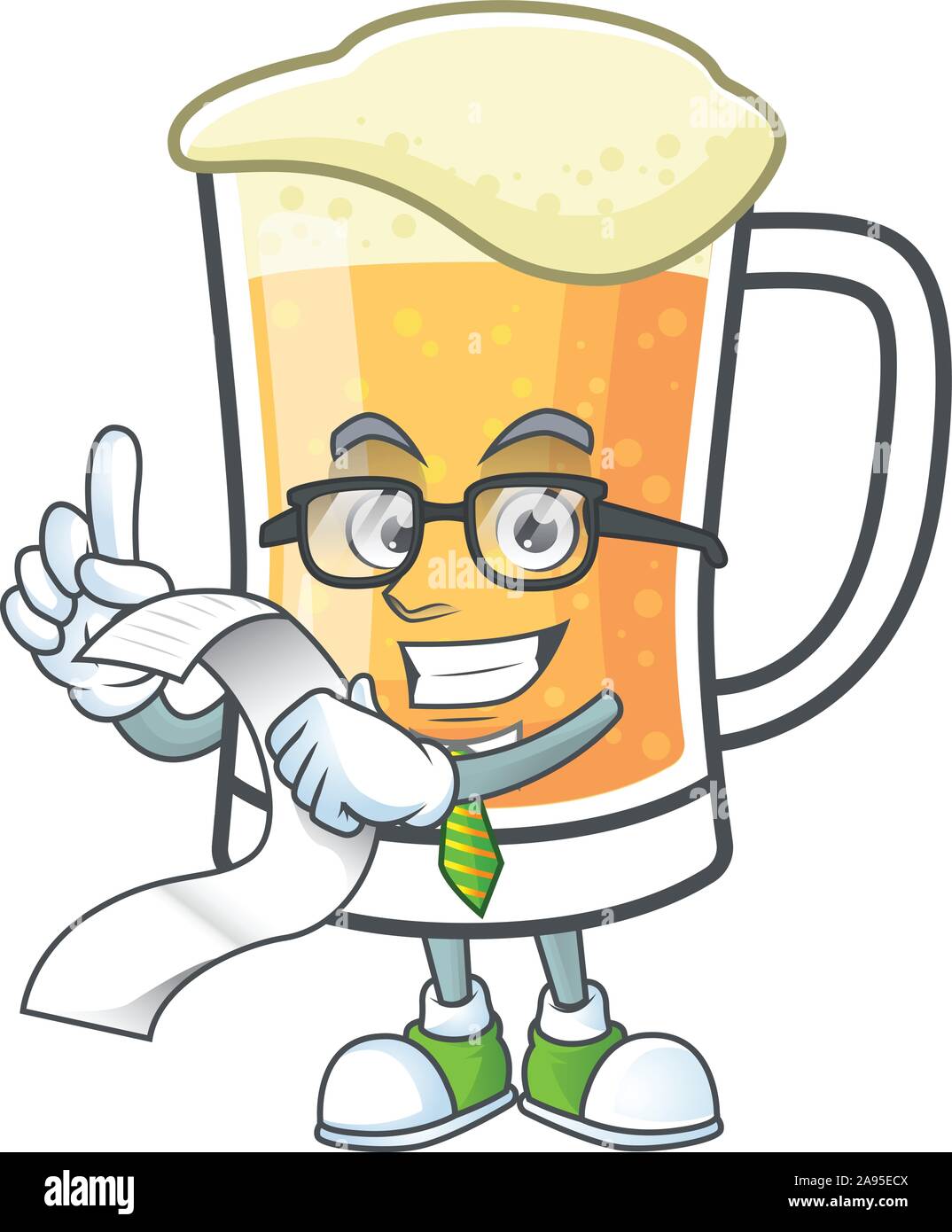 Boccale di birra di alcool in azienda bill cartoon Illustrazione Vettoriale