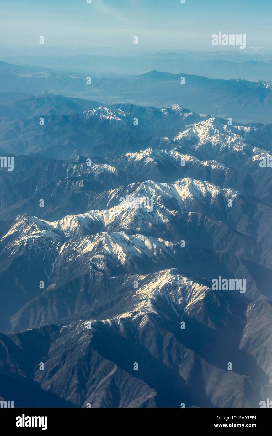 Vista aerea, Alpi Giapponesi dal di sopra, montagne, Giappone Foto Stock