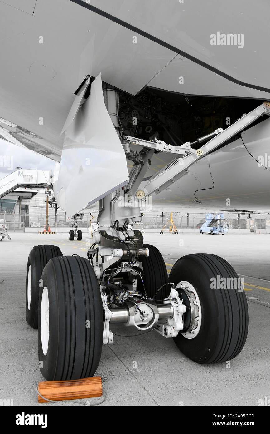 Landing Gear, Lufthansa Airbus A350-900, Aeroporto di Monaco di Baviera, Baviera, Baviera, Germania Foto Stock